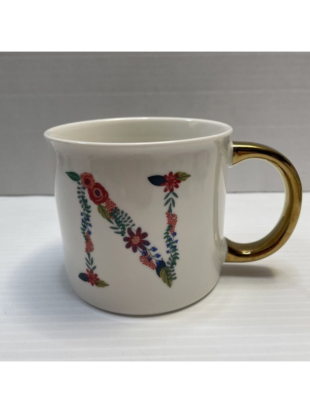 Opal House Monogram Letter N Floral Porcelain Coffee Mug Tea Cup 16oz - EUC